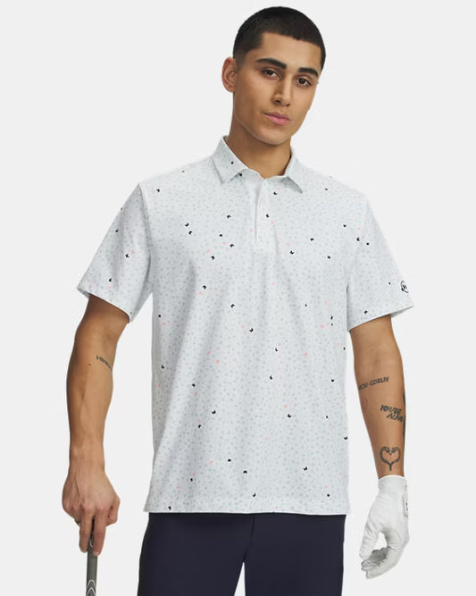 UA ArmourDry Printed Polo White/Enamel Blue/Navy