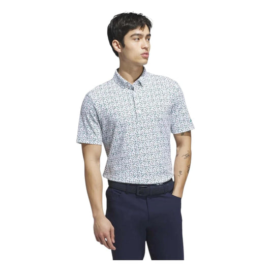 adidas Ultimate365 Micro Argyle Golf Polo Shirt - White / Pure Teal