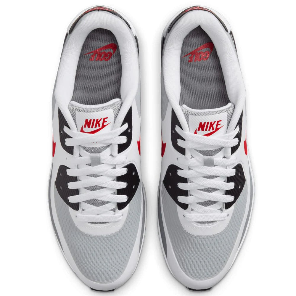 Nike Air Max 90 G Waterproof Spikeless Golf Shoes - White / Fire Red / Light Smoke Grey