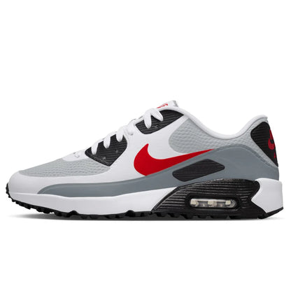 Nike Air Max 90 G Waterproof Spikeless Golf Shoes - White / Fire Red / Light Smoke Grey