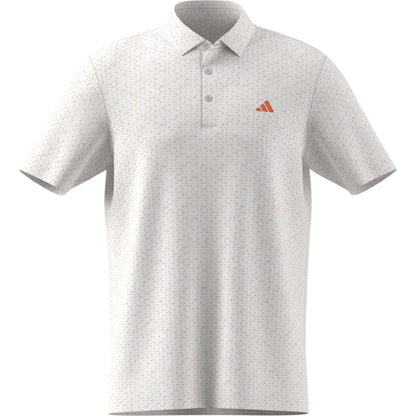 adidas Ultimate365 Mesh Print Golf Polo Shirt - White / Dusky Orange