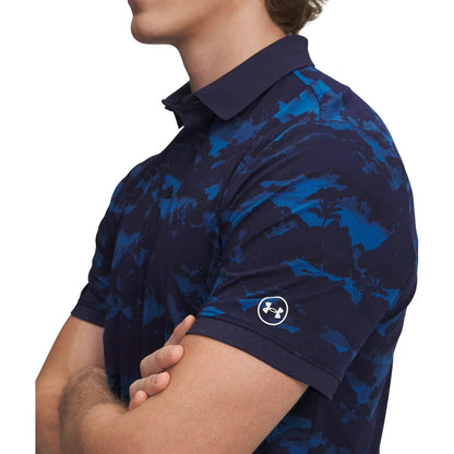 UA ArmourDry Printed Rib Polo Shirt - Varsity Blue / Midnight Navy