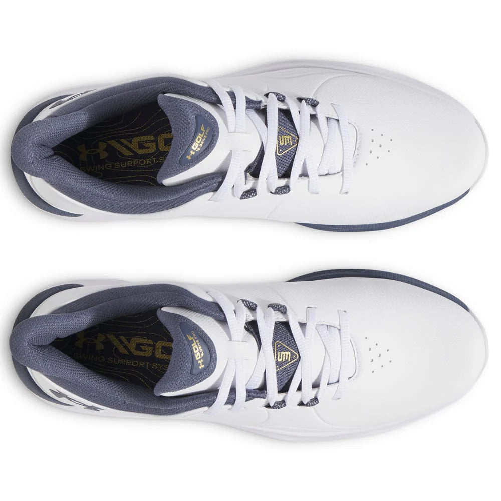 UA Drive Pro SL Wide Fit Waterproof Spikeless Golf Shoes - White / Grey / Gold