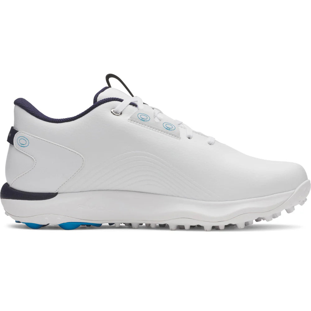 UA Drive Fade 2 Waterproof Spikeless Golf Shoes - White / White / Metallic Silver