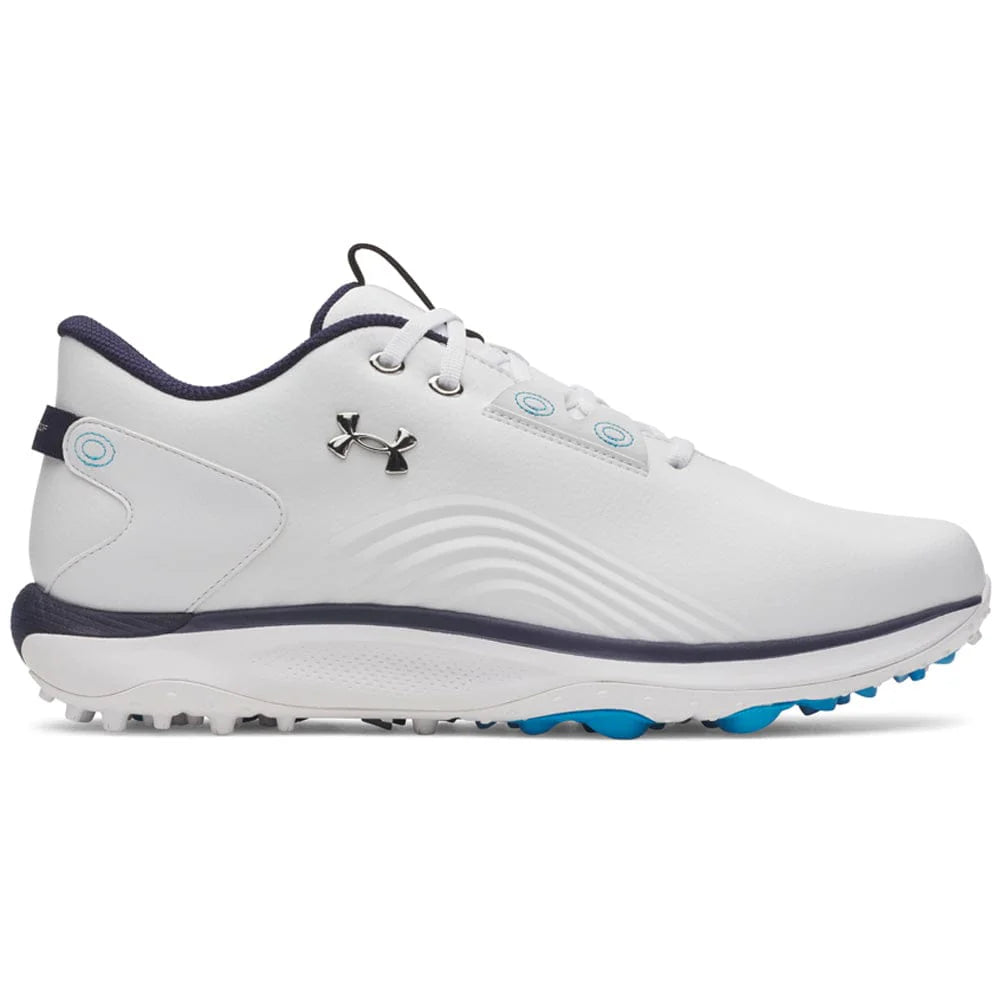 UA Drive Fade 2 Waterproof Spikeless Golf Shoes - White / White / Metallic Silver