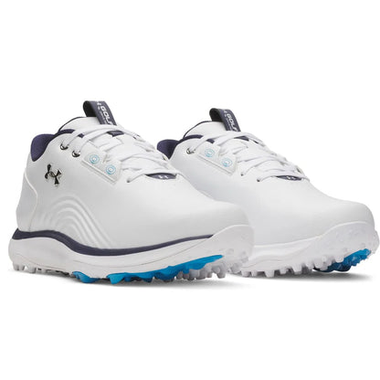 UA Drive Fade 2 Waterproof Spikeless Golf Shoes - White / White / Metallic Silver