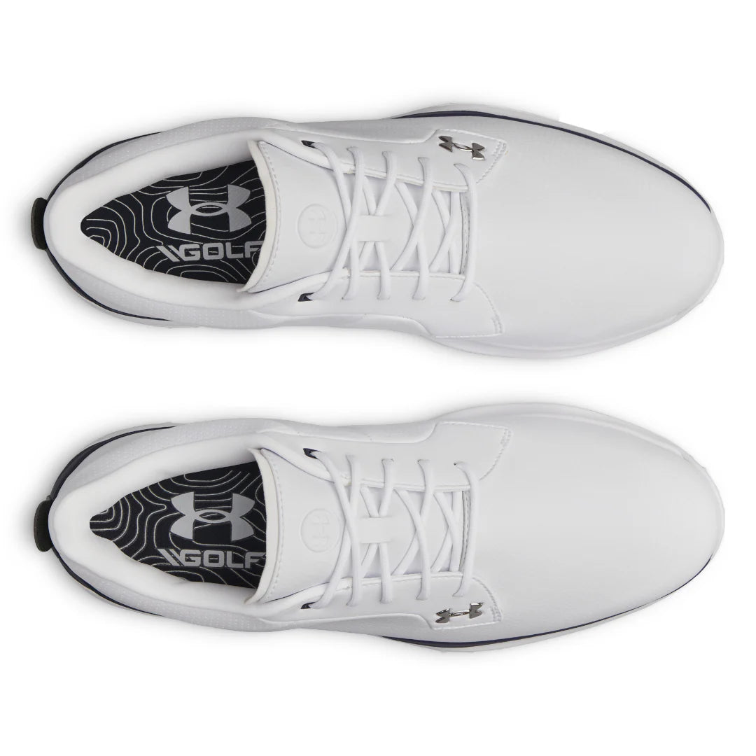 UA Drive Glide SL Waterproof Spikeless Golf Shoes - White / Midnight Navy