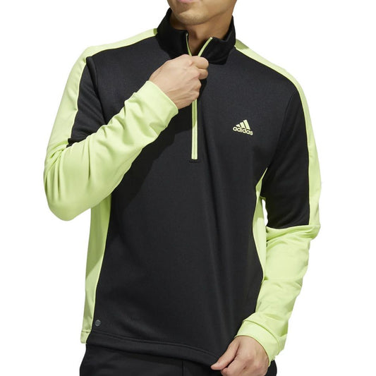 Mens Color Block Quarter Zip Pullover Black/Pulse Lime